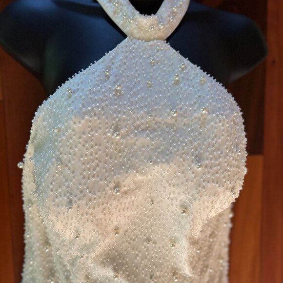 Oh Polly Embellished High Neck Split Maxi Dress in Ivory White sz US 14 Positano - Picture 5 of 8